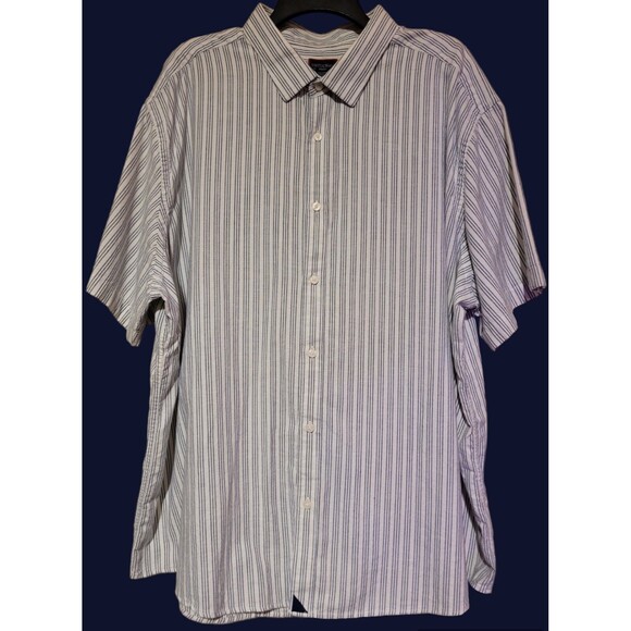 UnTuckIt Shirt Mens Button Short Slv Stripe Blue Gray XXXLC Rutherford Style - Picture 1 of 6
